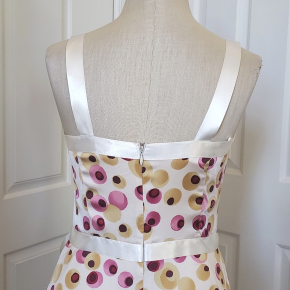 VINTAGE 100% Silk Polkadot Slip Dress Pink Yellow SIZE 4 - Picture 6 of 12